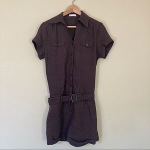 Cute Safari Summer Belted Linen Romper with Pockets